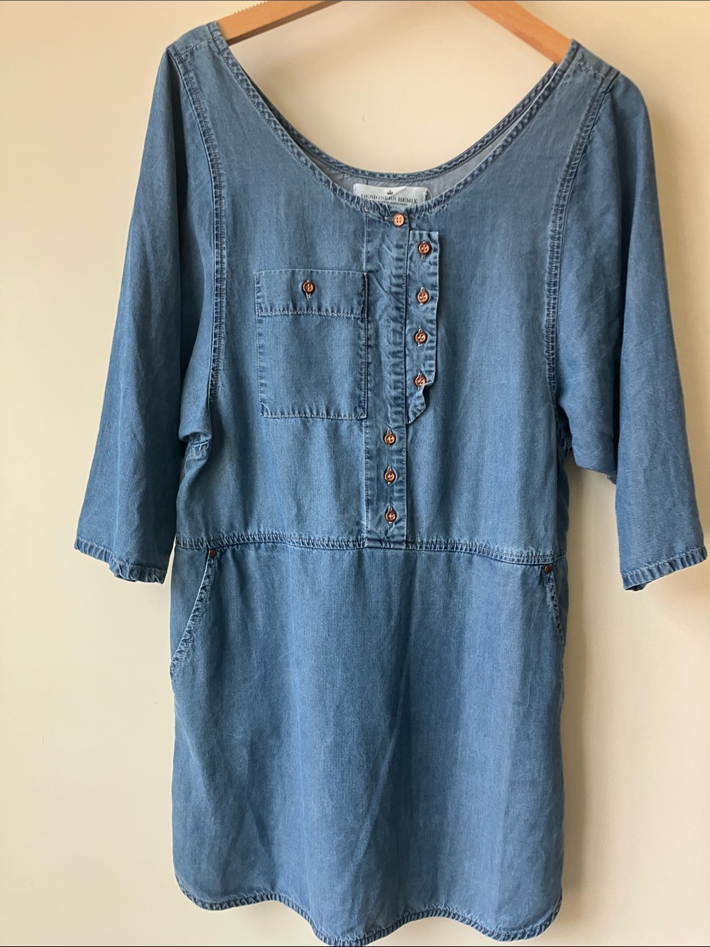 DESIGNERS REMIX Blue Tencel Denim Look Mini Dress w/ Copper Buttons Size 36/S